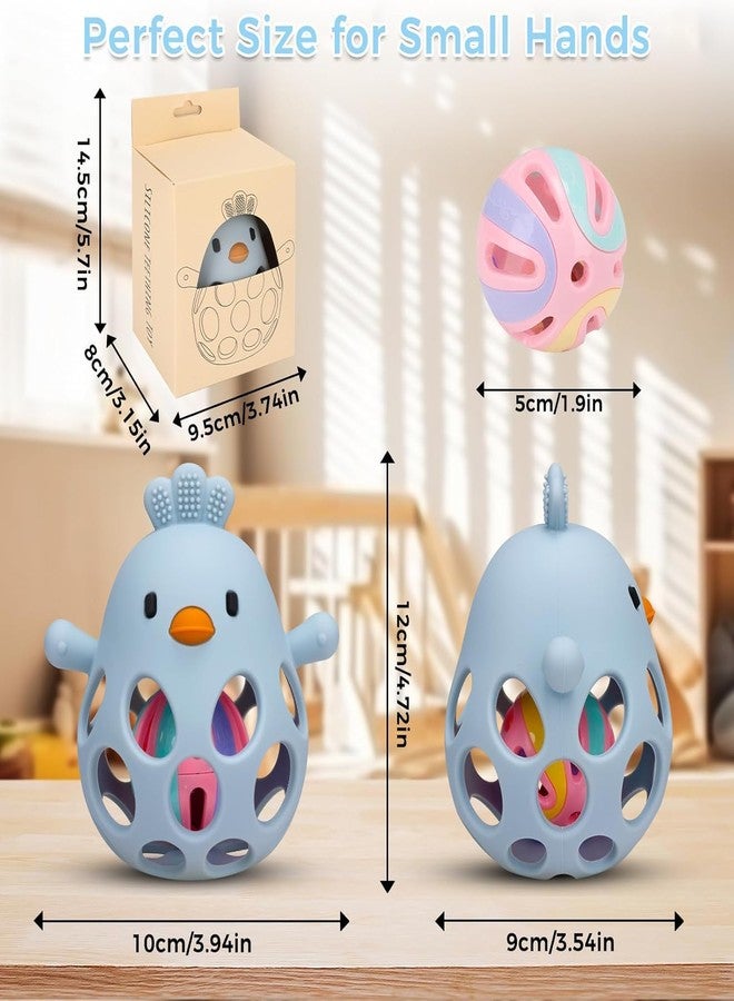 Onomie Baby Teething Chick Toy, Upgraded Easy Grasp Silicone Teething Rattle Ball Toy for Babies Over 3 Months, 100% Food Grade, Gift for Infant Boys and Girls 0-6-12 Months (Blue) - Image 2